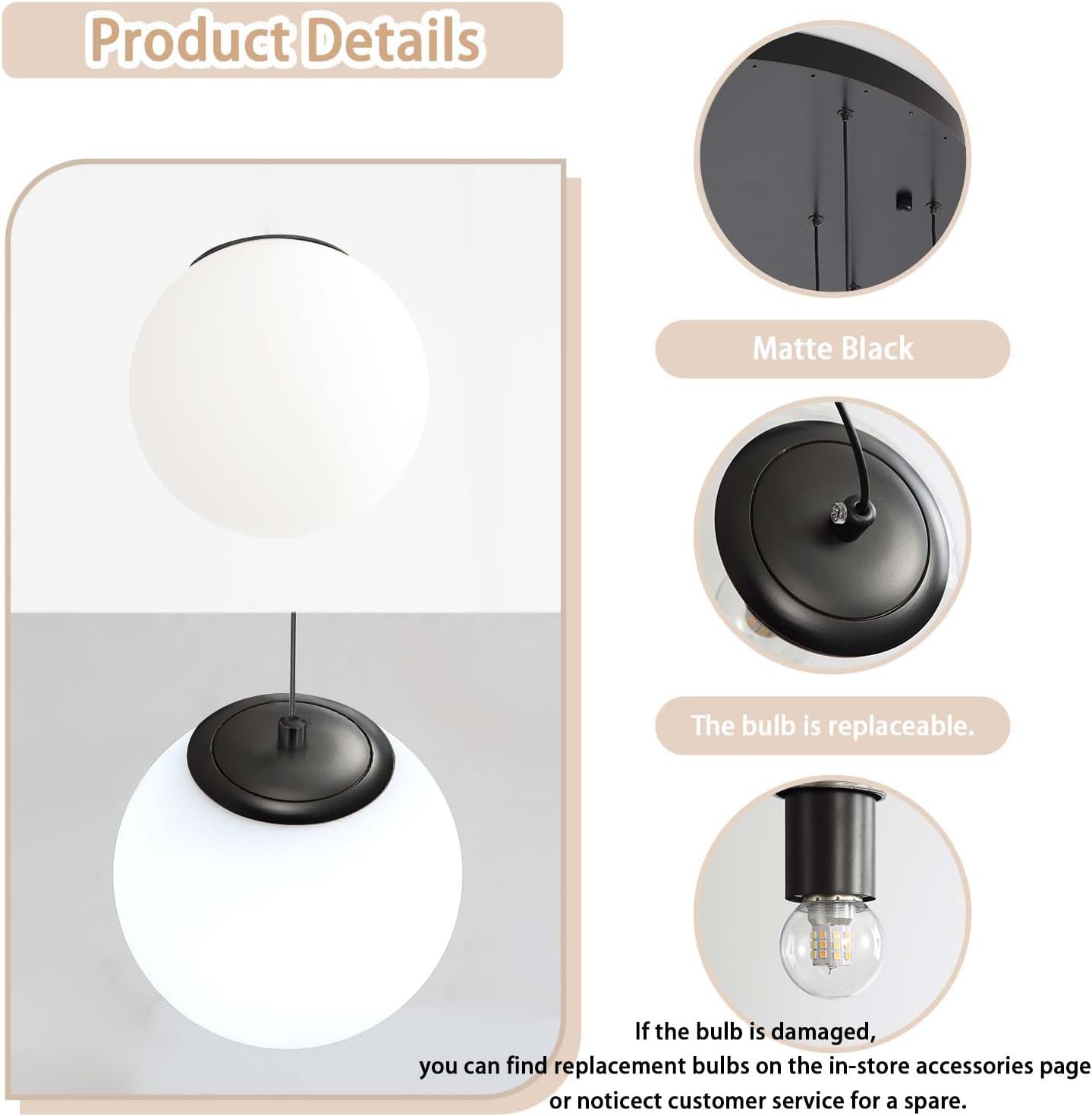 10-Light Black Chandelier with White Globe Glass Dimmable Ceiling Light Glass Pendant Light for Kitchen Island, Dining Room, Living Room, Entry Hallway, LED Bulbs Included