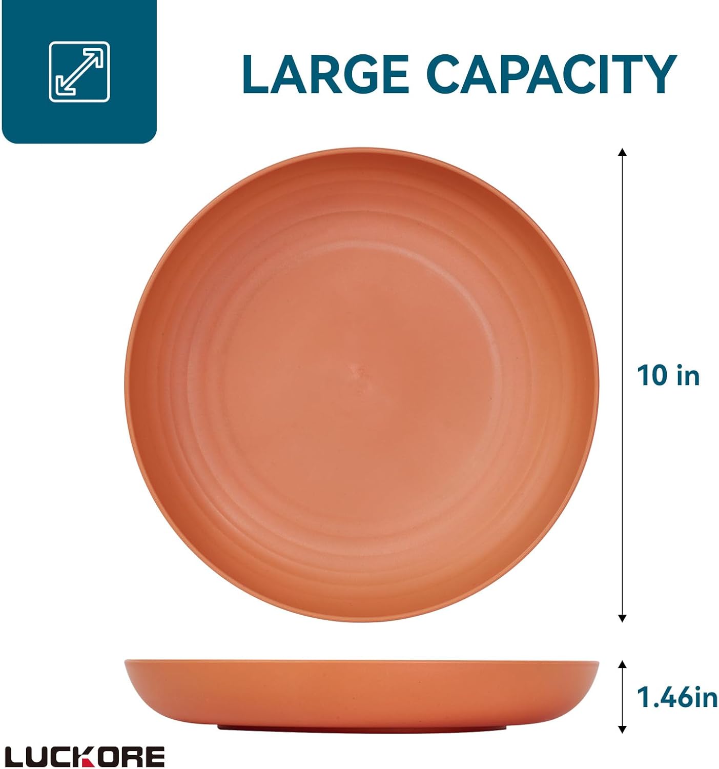 10 inch Deep Dinner Plates Set of 8 Wheat Straw Plates, Unbreakable Dinner Dishes Alternative for Plastic Microwave and Dishwasher Safe for Kitchen with 4 Colors Classic Bright
