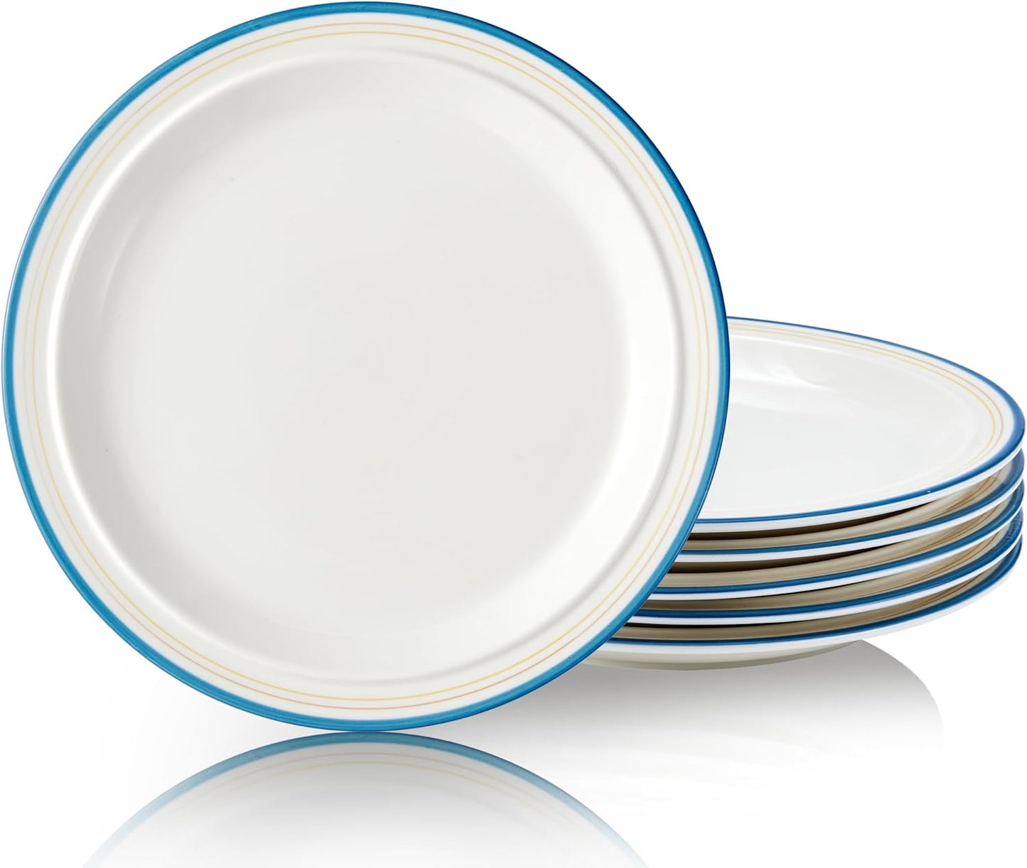 10.5-inch Porcelain Dinner Plate Set of 6 - Microwave, Oven and Dishwasher Safe, Scratch Resistant. (Cozy Blue)