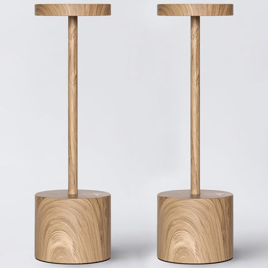 2 Pack Cordless Rechargeable Table Lamp, 3 Color Temperature & Dimmable, IP54 Waterproof Battery Operated Portable LED Light for Outdoor, Patio, Restaurant, Bedside, Shower (Bamboo)