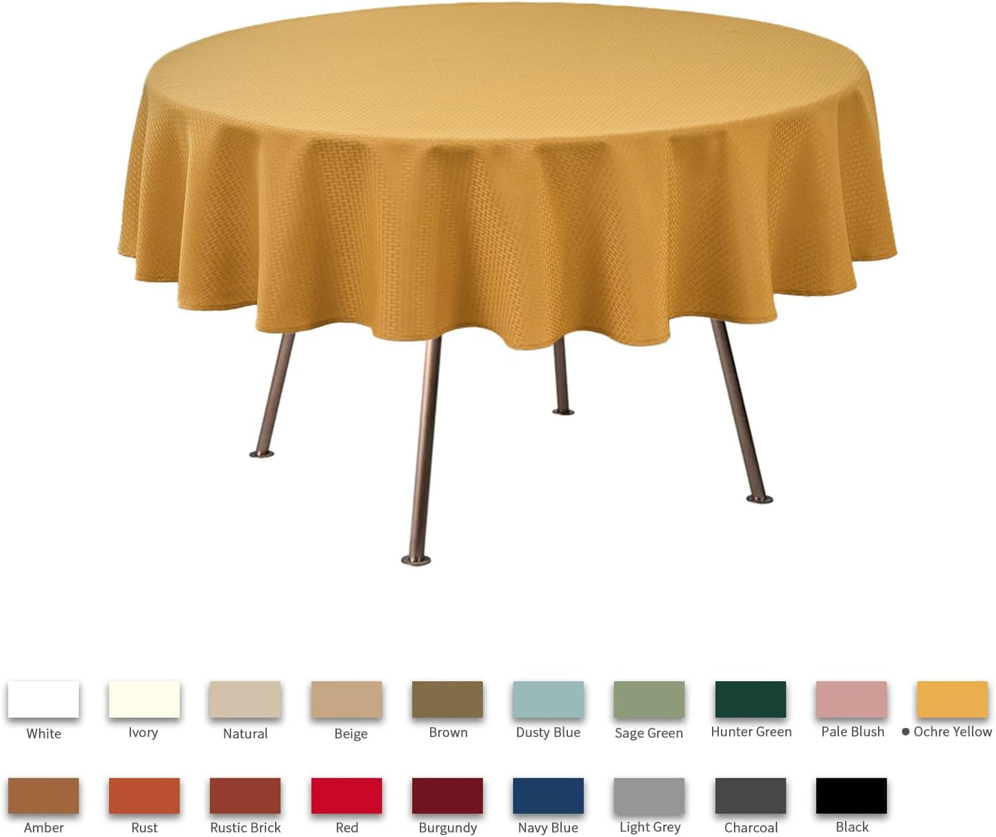 maxmill Round Weaved Texture Design Tablecloth Spill-Proof Wrinkle Free Soft Washable Table Cloth for Circular Table Cover, for Dining Room Banquet Parties Holiday Dinner, 90 Inch Ochre Yellow