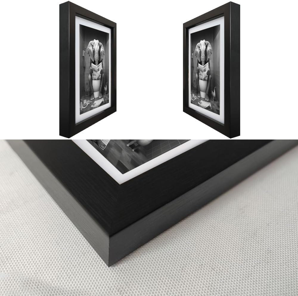 Black and White Bathroom Wall Art Framed Bathroom Picture Wall Decor Canvas Print Elephant in Toilet Reading Newspaper Funny Animal Artwork
