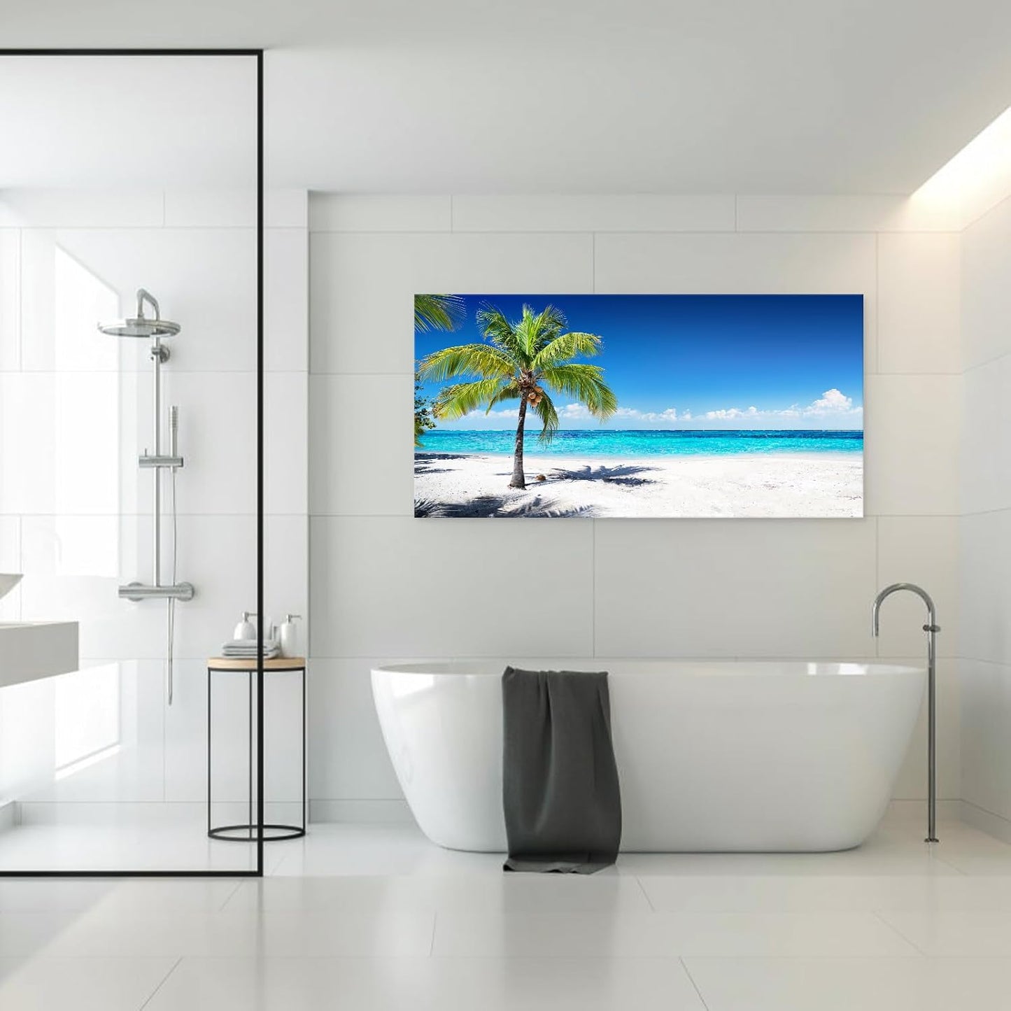 Baisuart-S03998 Large Canvas Wall Art Summer Ocean Waves Prints Coconut Trees on Sands Beach Seascape Painting Sea Nature Pictures Framed for Living Room Home Office Wall Decor Artwork