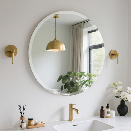 FARMER Frameless Round Mirror, 30 inch Circle Mirror with 1" Beveled Edge, Beveled Bathroom Mirror for Wall, Vanity, Bedroom, Living Room