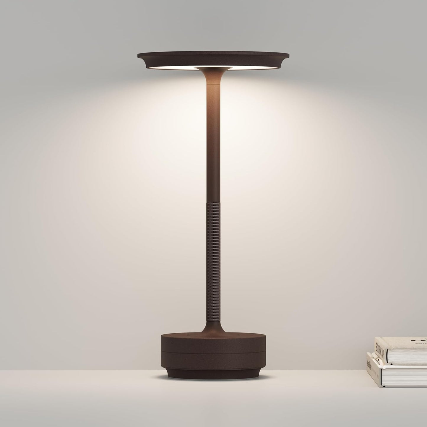 Rechargeable Cordless Table Lamp,LED Battery Operated Portable Table Light with 3 Color Stepless Dimming, Memory Function - IP54 Waterproof for Outdoor, Restaurant, Patio, BBQ(Rust)