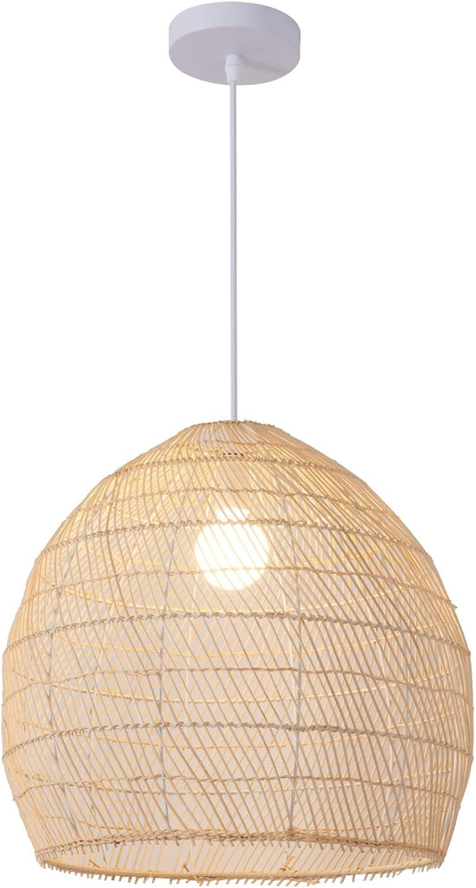 1-Light Rattan Pendant Light,13.78" Hand-Woven Bamboo Rattan Hanging Light Wicker Chandelier for Kitchen Island Restaurant Craft Room Farmhouse