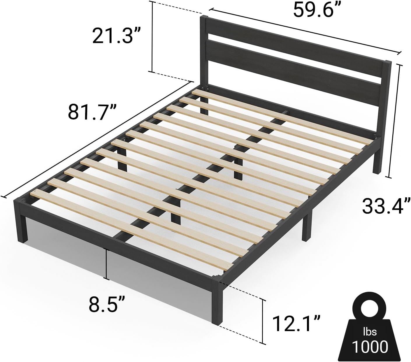 LIFEMENT Classic Wood Platform Bed Frame with Headboard, Essential, Noise Free, Under Bed Storage, No Box Spring Needed, Easy Assembly (Black, Queen (U.S. Standard))