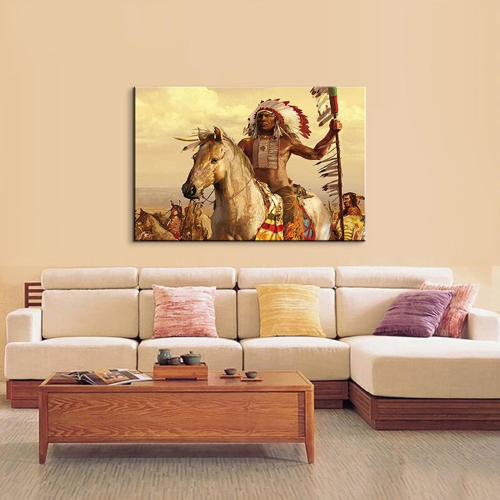 Indian Wall Decor - Native American Art Painting for Home Office (28''Hx40''W)