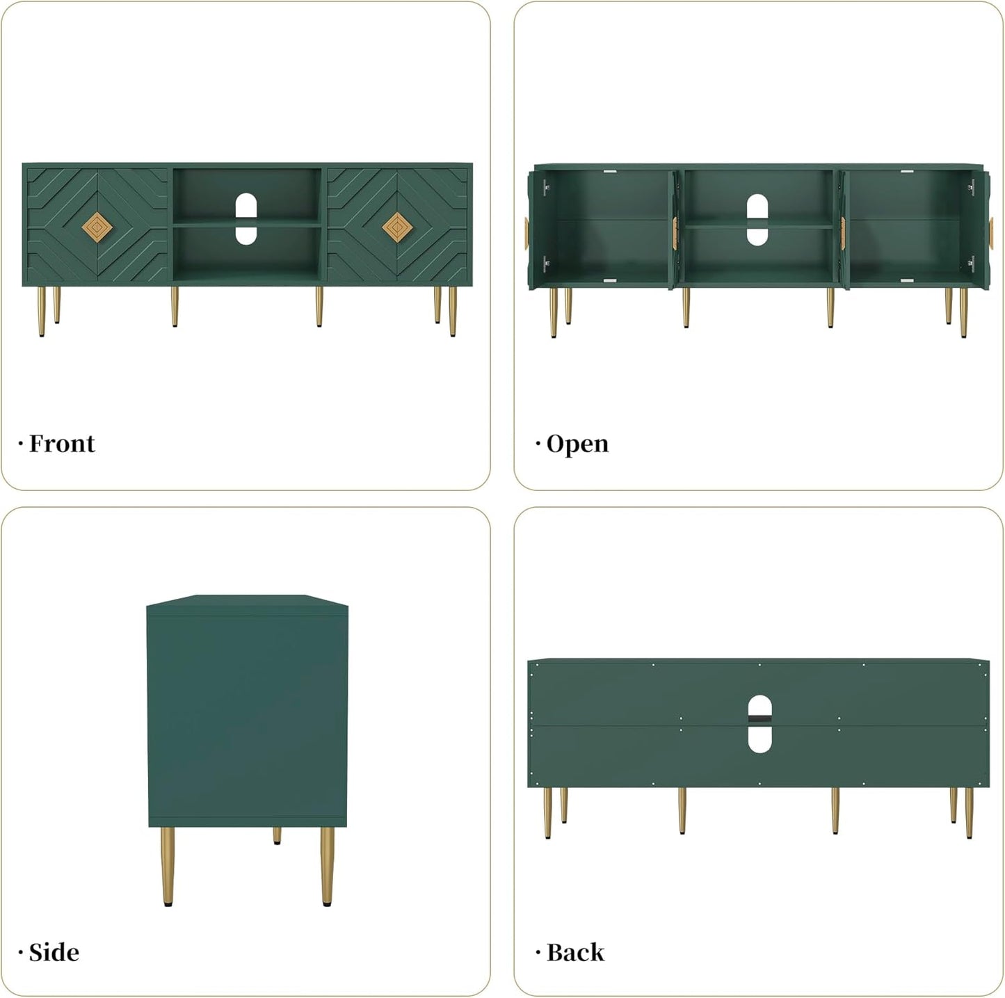 HLR 63'' Modern TV Stand for 65/70/75 inch TV, Entertainment Center with Storage Cabinet, Mid Century Green TV Stand,Embossed Pattern TV Console, TV Media Console for Living Room, Bedroom