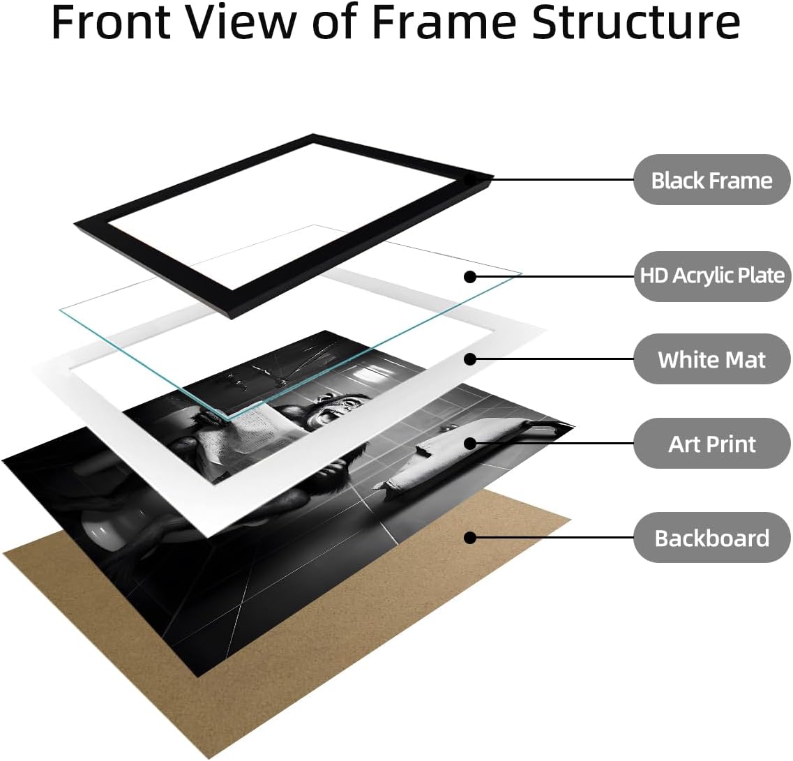 Famed Black and White Bathroom Wall Art Monkey Reading Newspaper Toilet Humor Decor Funny Bathroom Wall Decor Animal Canvas Print Artwork