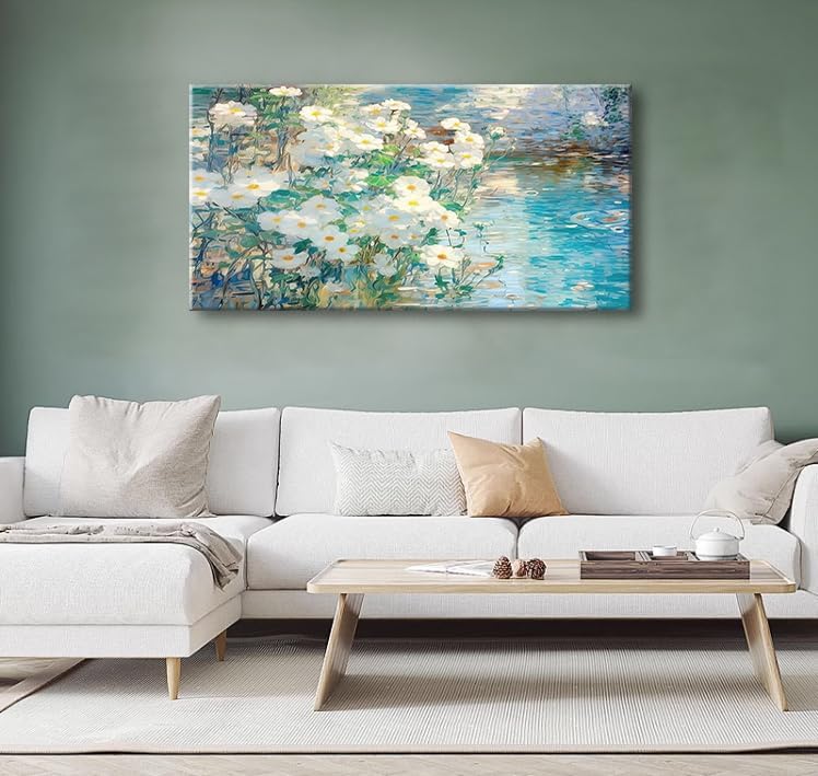 Vintage Canvas Wall Art - Spring Wildflowers Garden Picture Decor for Living Room Farmhouse Painting Print Landscape Artwork Decor for Bedroom Office 20"x40"