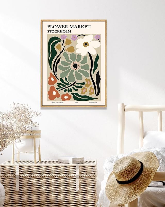 Zzuyi Flower Market Framed Wall Art,Botanical Decor, Large Wall Art for Living Room, Bed Room, Office- 24"x32" Natural Framed