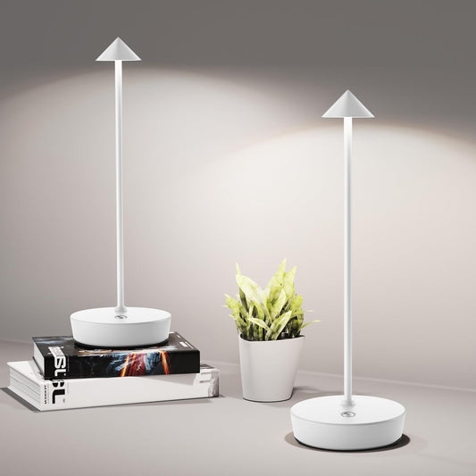 Cordless Table Lamps Rechargeable, 6000mAh Battery Operated LED Desk Lamp Outdoor Waterproof Portable Touch Dimmable Table Night Light for Patio Restaurant Dining Home Set of 2 White