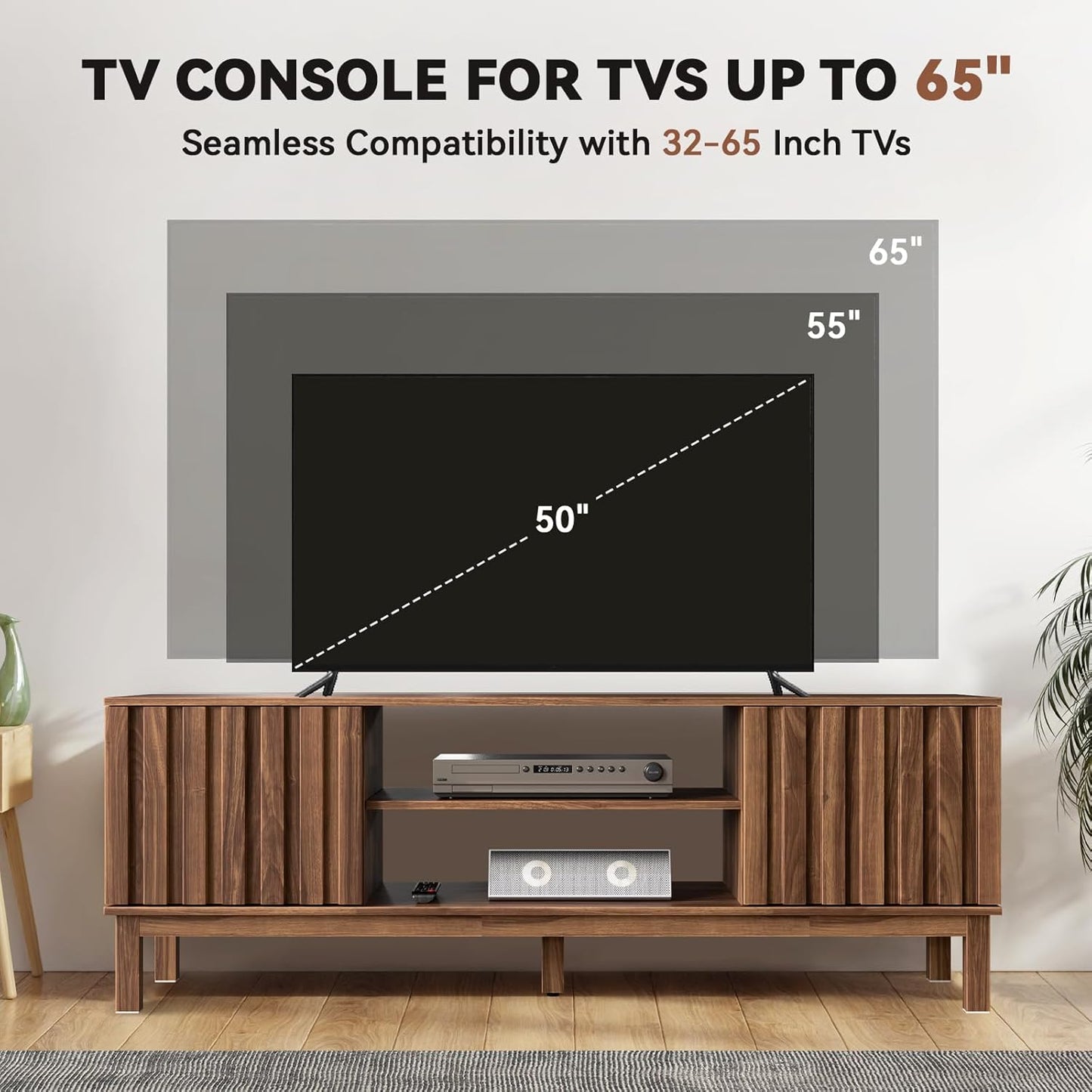 TV Stand for 32 65 inch TV, Entertainment Center with Storage Cabinet, Mid Century Modern Media Console Table for Living Room, Office