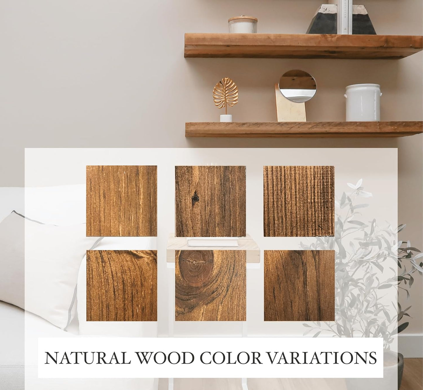 Rustic Shelves with J-Brackets Set of 2, Industrial Shelf, Kitchen Shelves, Solid Wood, Decorative Wall Storage, Heavy Duty, URBANDI (Provincial, 12Wx8D)