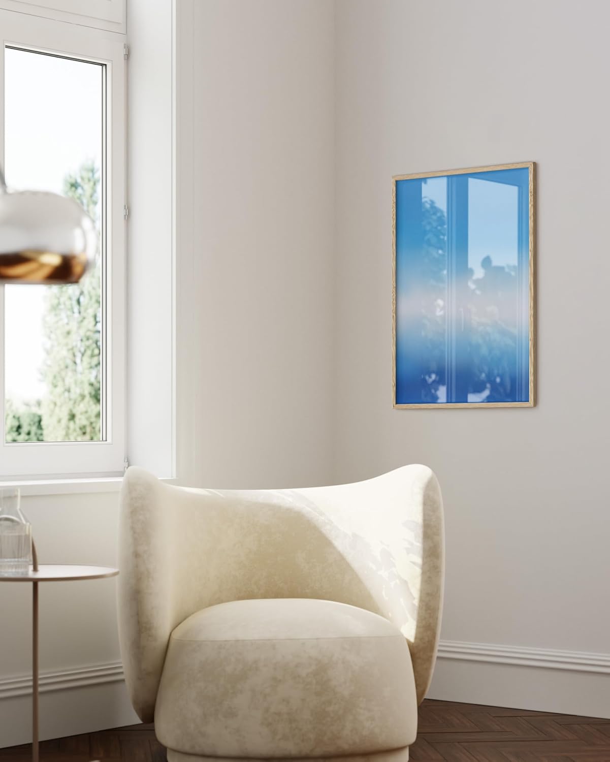 HAUS AND HUES Modern Abstract Wall Art - Blue and Green Living Room Art, Modern Artwork for Walls, Minimalist Picture for Living Room(Blue Tie-Dye, Beige Frame, 24x36)