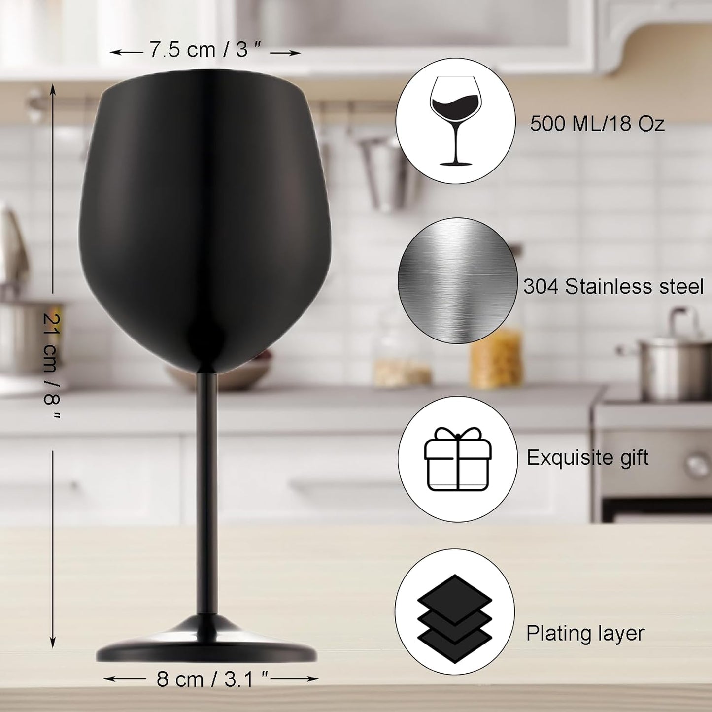 Stainless Steel Wine Glasses Set of 2, 18 oz Unbreakable Black Wine Glass Unique Metal Wine Goblets for Outdoor Capming and Pool Gift for Wine Lovers