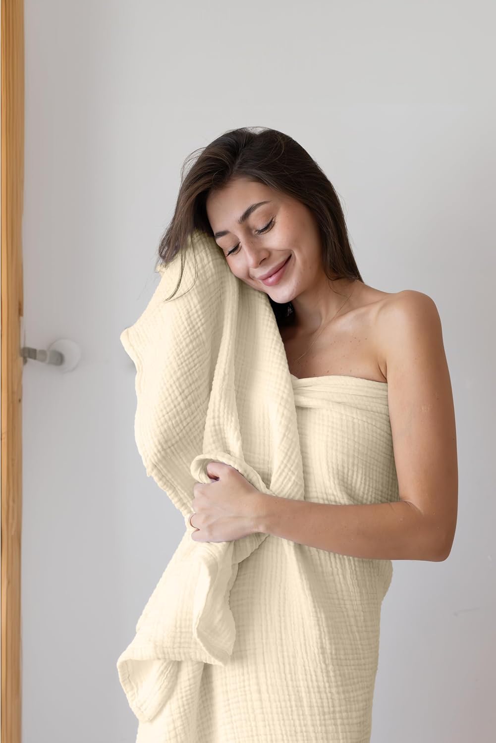 Ultra Soft Muslin Towel Adult Set, 100% Turkish Cotton 4-Layer 2 Pieces Luxury Muslin Hand & Bath Towels Sets for Bathroom (Natural, 1 Bath & 1 Hand Towel Set)