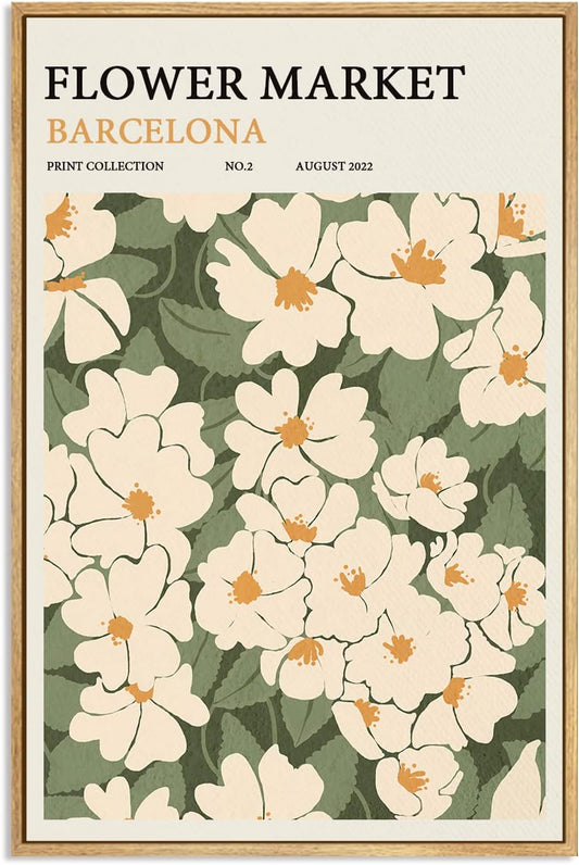 Zzuyi Framed Flower Market Wall Art,Green And White Fresh Art Print for Bathroom, Bed Room, Office Home Decoration Gift- 16"x 24"