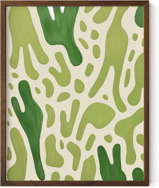 HAUS AND HUES Modern Abstract Wall Art - Blue and Green Living Room Art, Modern Artwork for Walls, Minimalist Picture for Living Room(Green Pattern, Walnut Frame, 11x14)