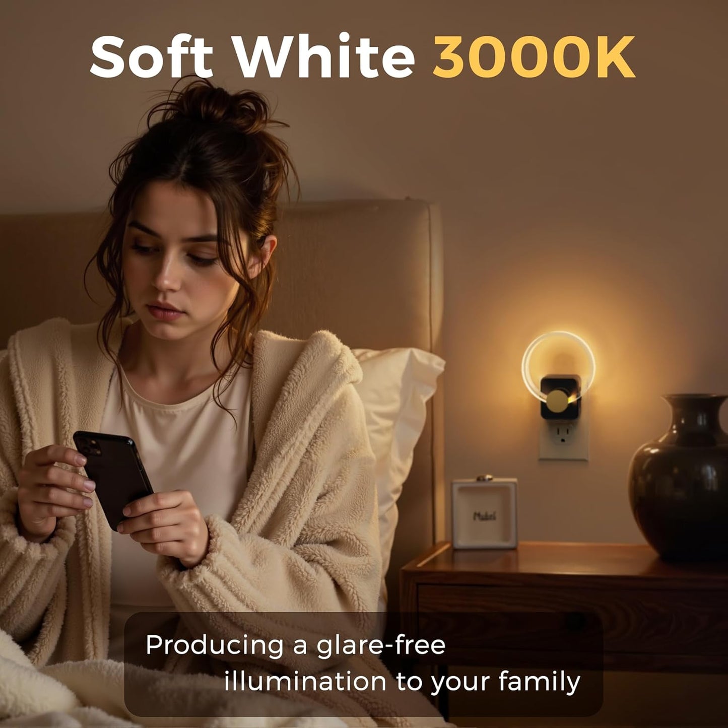 L LOHAS LED Night Lights Plug into Wall, Plug in Night Light with Light Sensor, 3000K Soft White, 0-100LM Brightness Adjustable, Acrylic Nightlight for Bathroom Bedroom Hallway