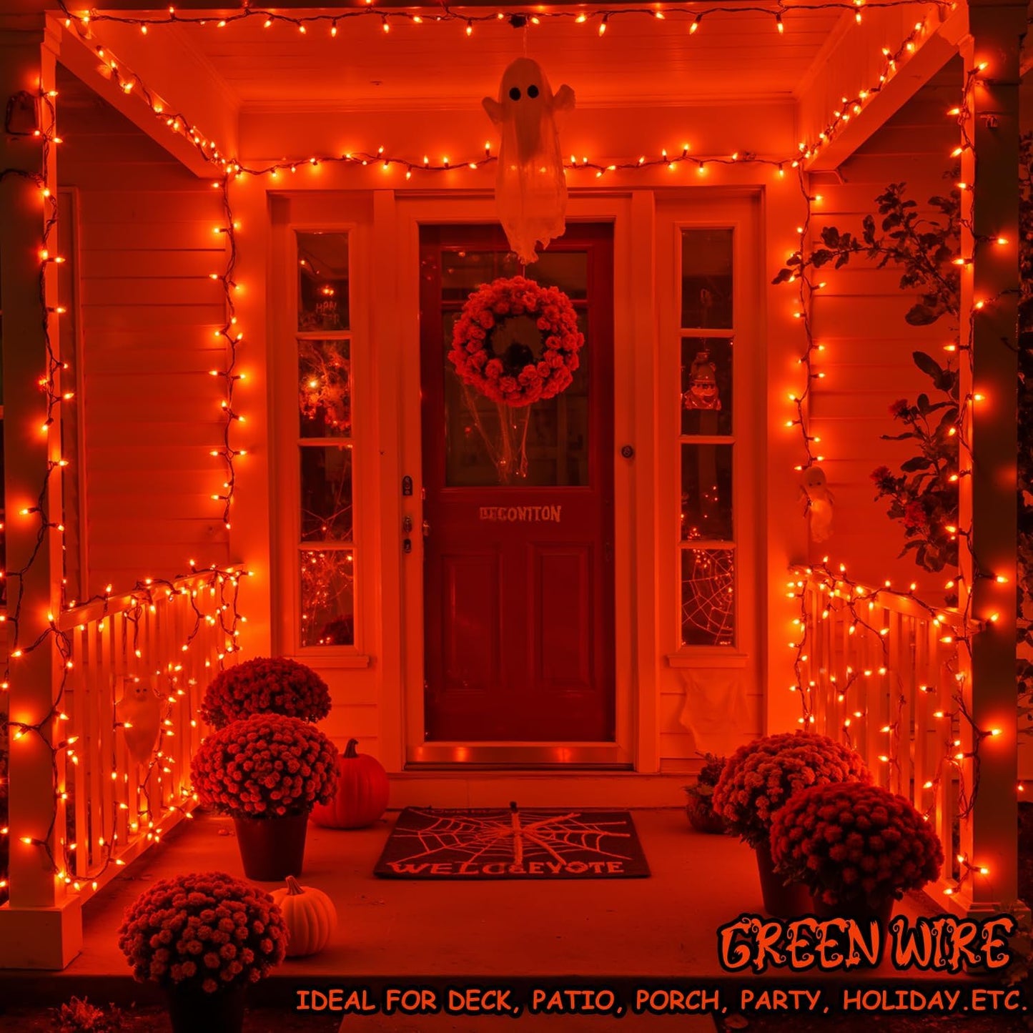 Orange Christmas Lights, 13FT 50 Count Incandescent Mini String Light with Green Wire, Waterproof Orange Christmas Tree Lights Plug in for Halloween Outdoor Indoor Patio Home Party Xmas Decor