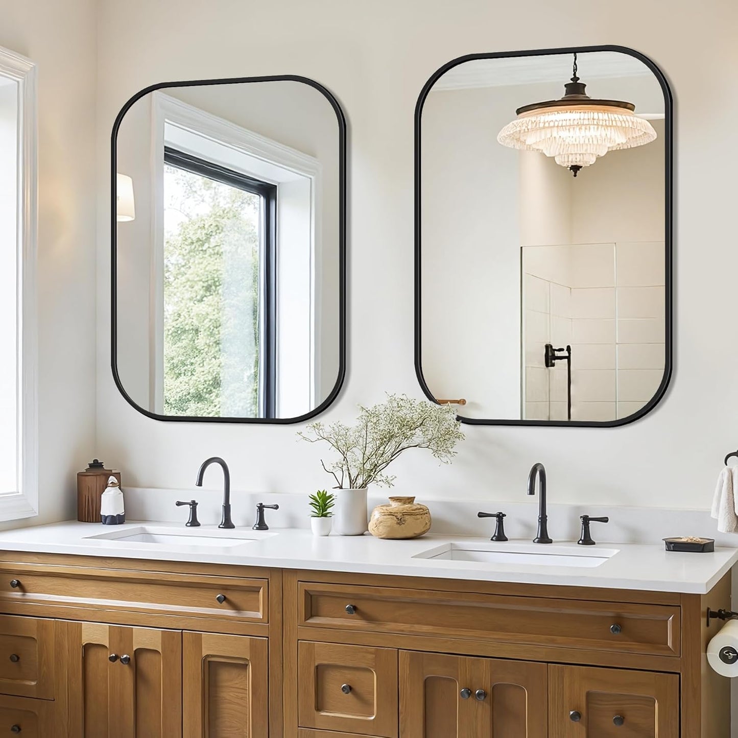 FICTOR Bathroom Vanity Mirror for Wall, 2 Pack 26" x 38" Rectangle Bathroom Mirror for Over Sink, Metal Framed, Hangs Horizontally or Vertically(Black)