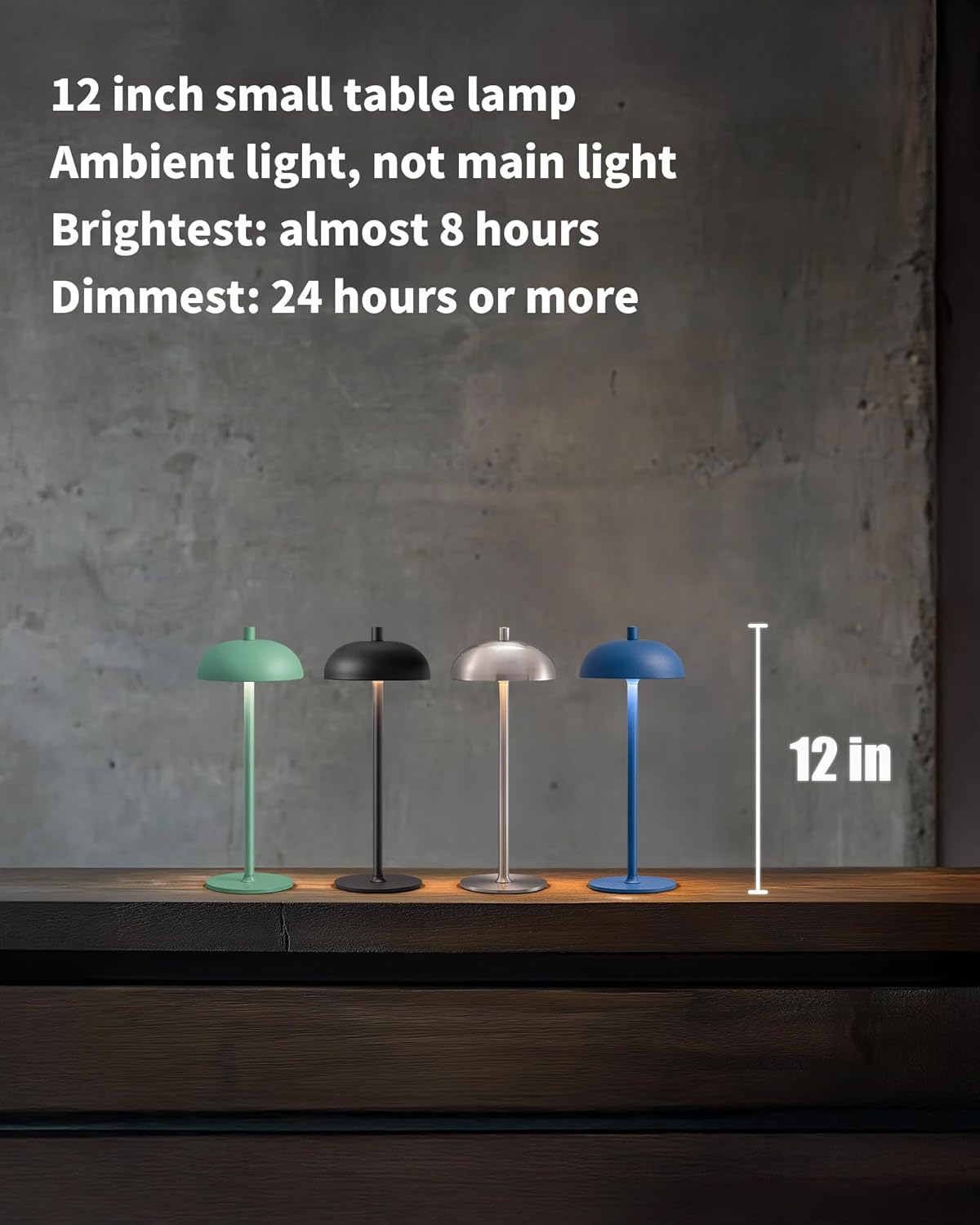 LED 12" Small Cordless Table Lamp Set of 2, 4000mAh Portable Touch Desk Lamp, 3 Color Dimming Rechargable Battery Powered Lamps, for Bedroom, Outdoor, Restaurant, Bedside, Night Lights (Blue)