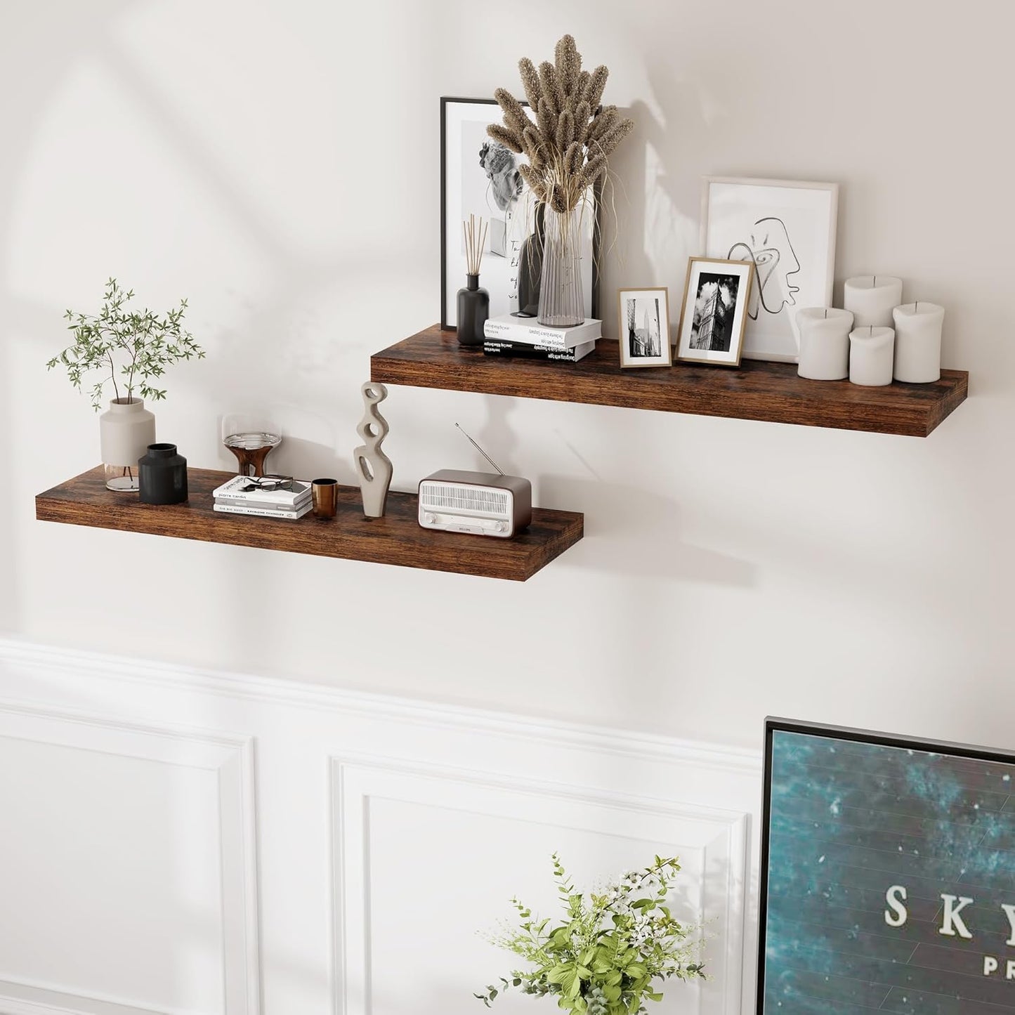 36x9.3 Floating Shelves for Wall, Wood Floating Shelf 36 Inch Long, Large Deep Wall Shelves for Home Decor & Storage, Rustic Deep Shelf for Living Room, Bedroom, Kitchen, Rustic Brown Color