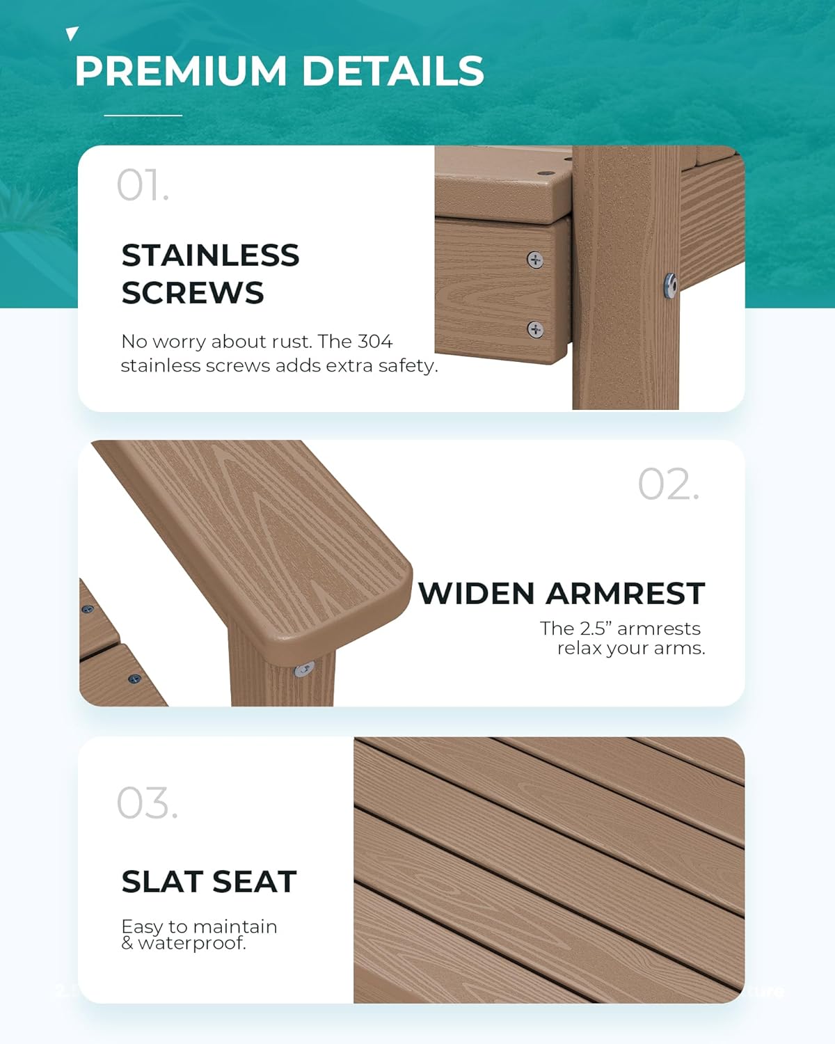 SERWALL 8-Piece Patio Dining Sets with 15FT Double Side Patio Umbrella, Outdoor HDPE Dining Furniture Set with Umbrella Hole Cut-Out Table and 6 Chairs, Brown（Umbreall Base not Included）