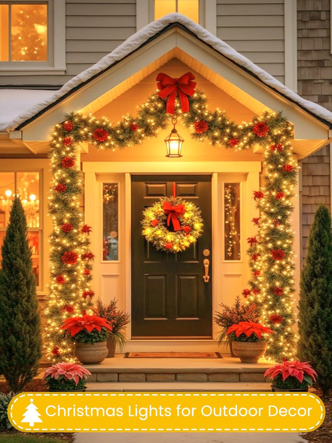 4 Pack Battery Operated Christmas Lights with Timer, 132FT 400 LED Waterproof Battery Twinkle Light, 8 Modes Green Wire Fairy Light for Indoor & Outdoor Bedroom Tree Christmas Decorations (Warm White)