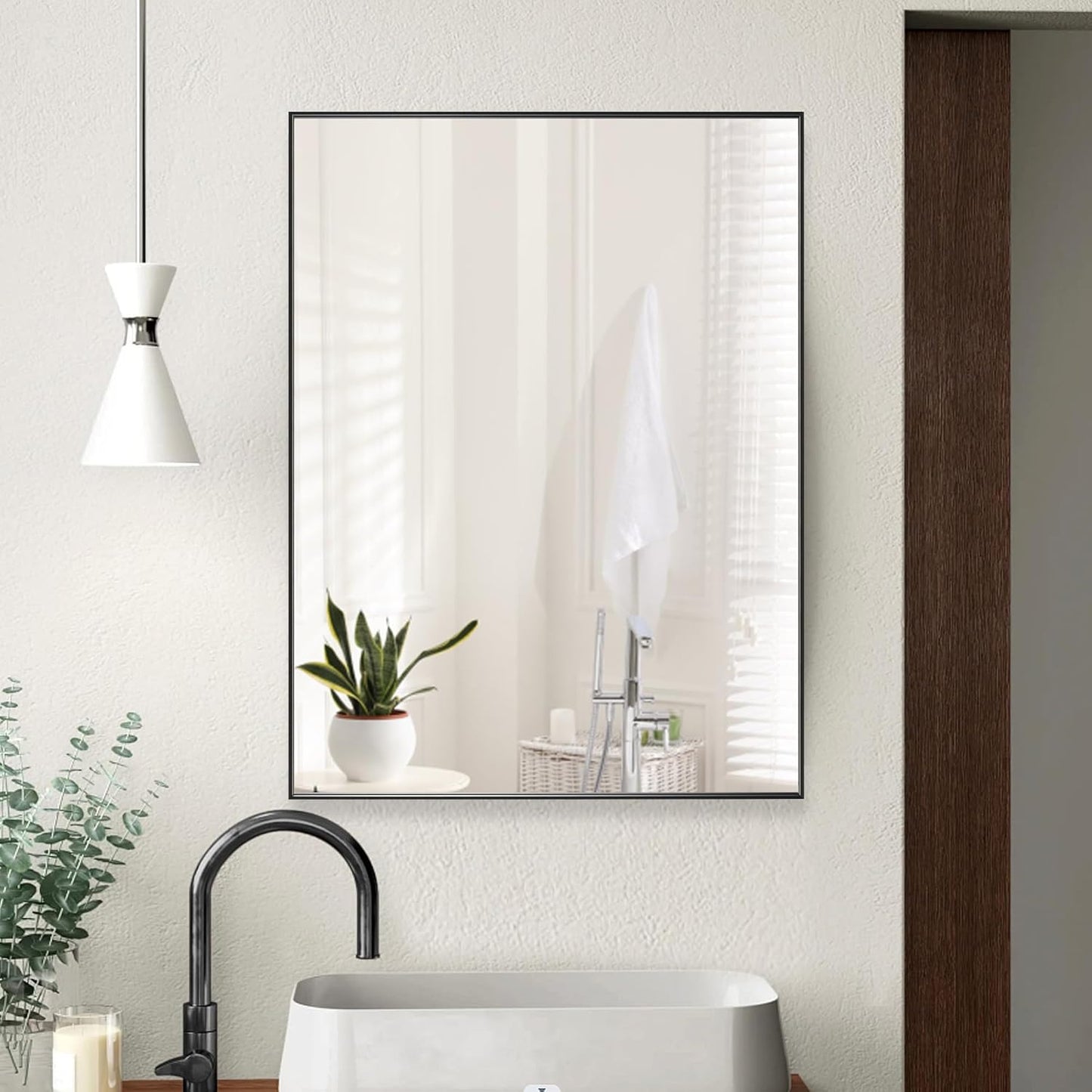 24x36 Inch Black Bathroom Mirror for Wall, Aluminum Frame Rectangle Rectangular Vanity Mirror, Modern Large for Bedroom, Living Room, Horizontal or Vertical
