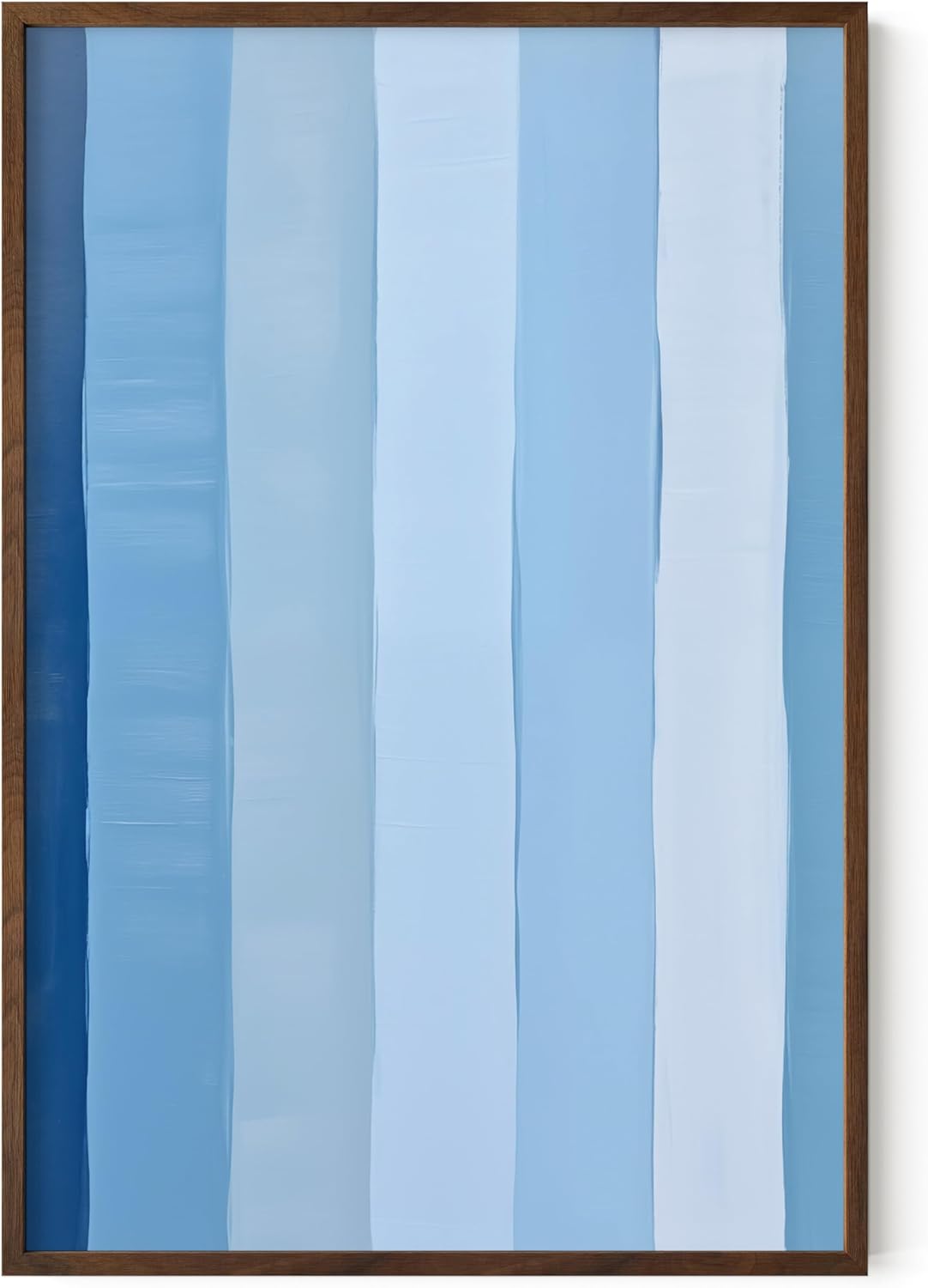 HAUS AND HUES Modern Abstract Wall Art - Blue and Green Living Room Art, Modern Artwork for Walls, Minimalist Picture for Living Room(Painted Stripes, Walnut Frame, 24x36)