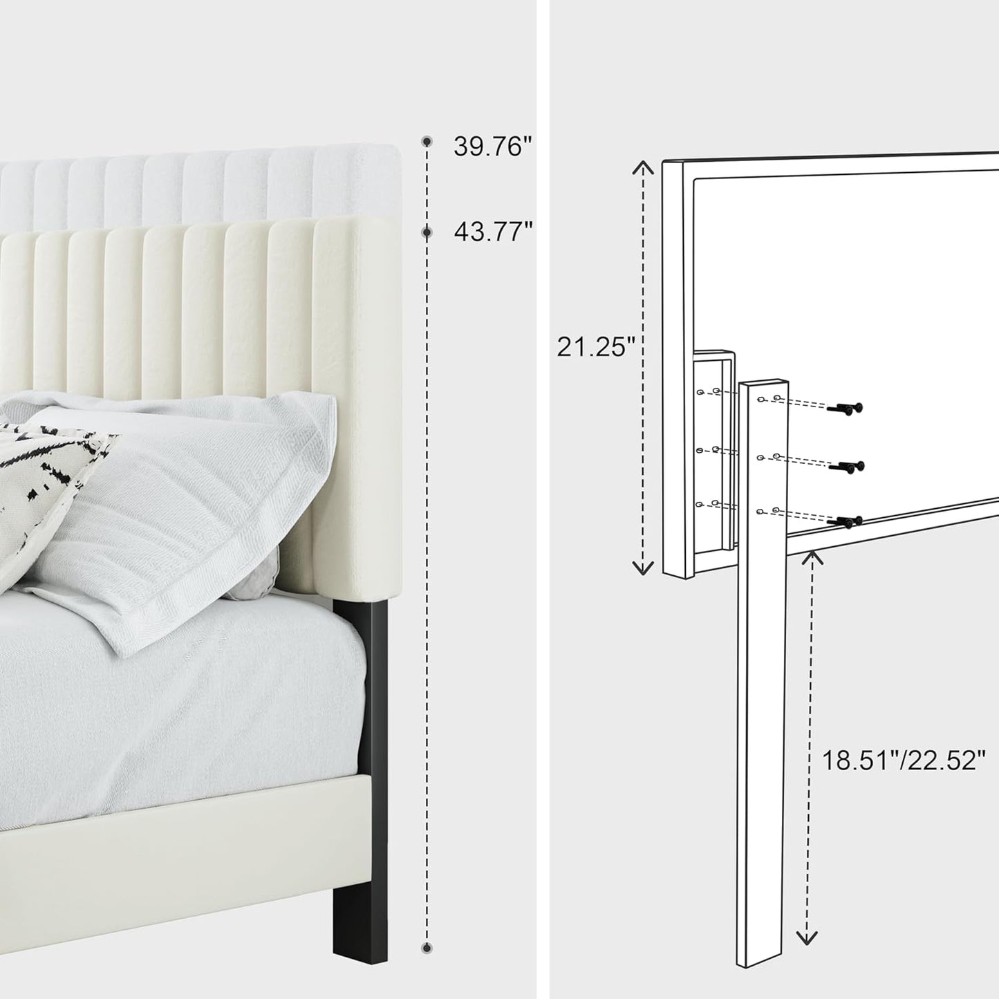 Twin Size Bed Frame with Adjustable Tufted Headboard – Velvet Upholstered Platform Bed, Sturdy Frame & Slats, No Box Spring Needed, Noise-Free, Easy Assembly (Beige, Twin)