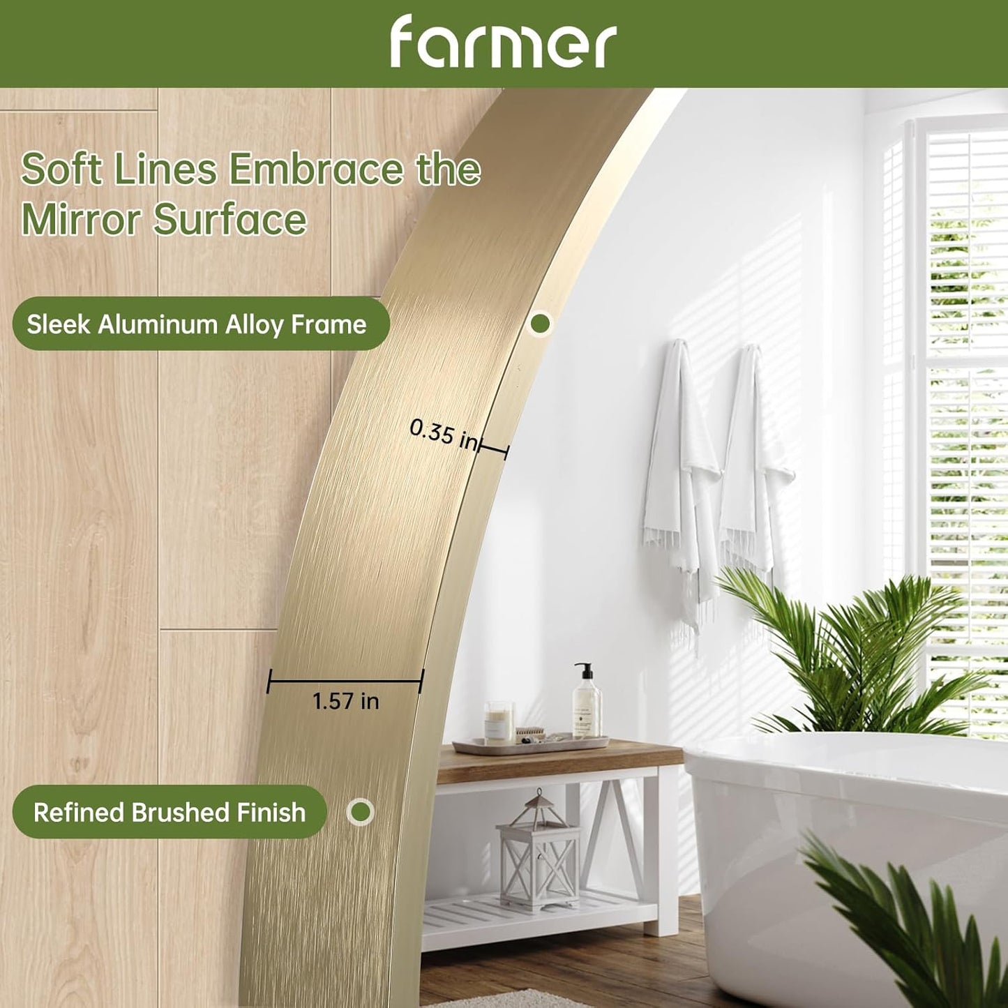 FARMER Oval Mirror Gold, 24"x36" Oval Bathroom Mirror, Metal Frame Wall Mirror, Gold Mirror, Wall Mounted Bathroom Vanity Mirror for Bedroom, Living Room, Entryway, Vertical or Horizontal