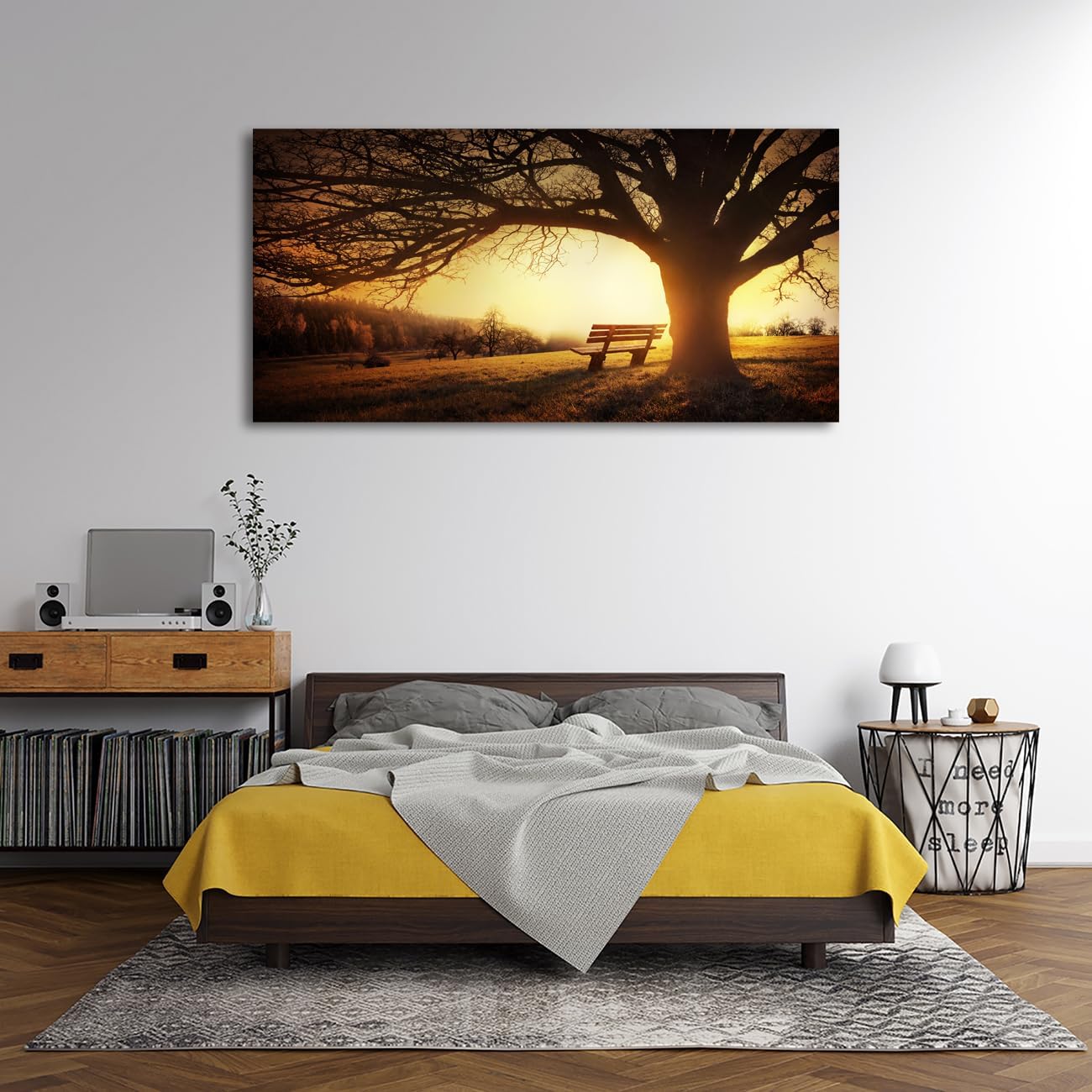 Muolunna Wall Art Decor Canvas Print Picture Big Trees in Sunset 1 Panel Golden Sunset Forest Natural Landscape Painting Artwork for Living Room Bedroom Office Home Wall Decor Framed Ready to Hang