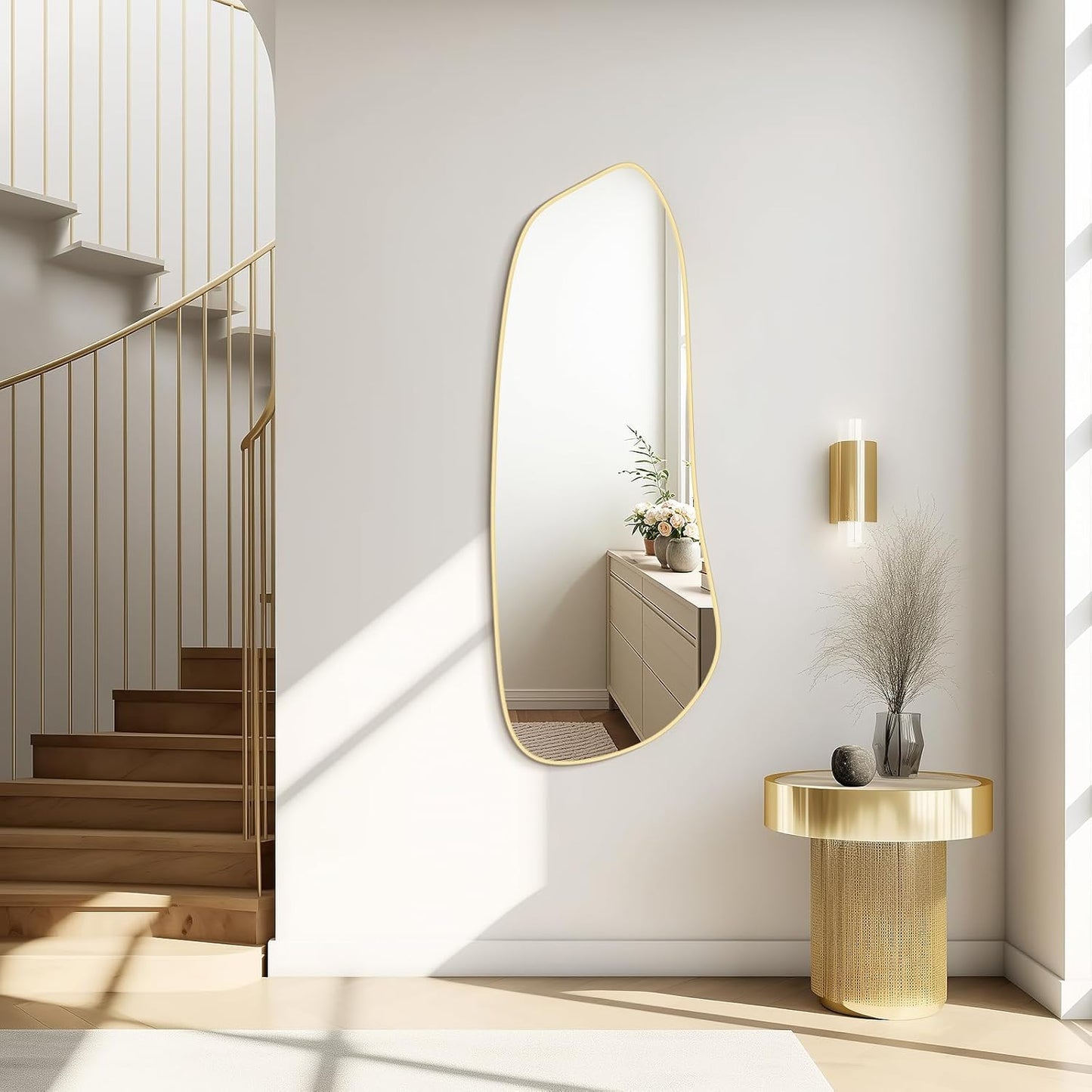 WallBeyond Irregular Wall Mirror, Asymmetrical Mirror Wall Mounted with Gold Framed for Living Room, Bathroom, Bedroom, Entryway Wall Decor, 46"×18", Gold