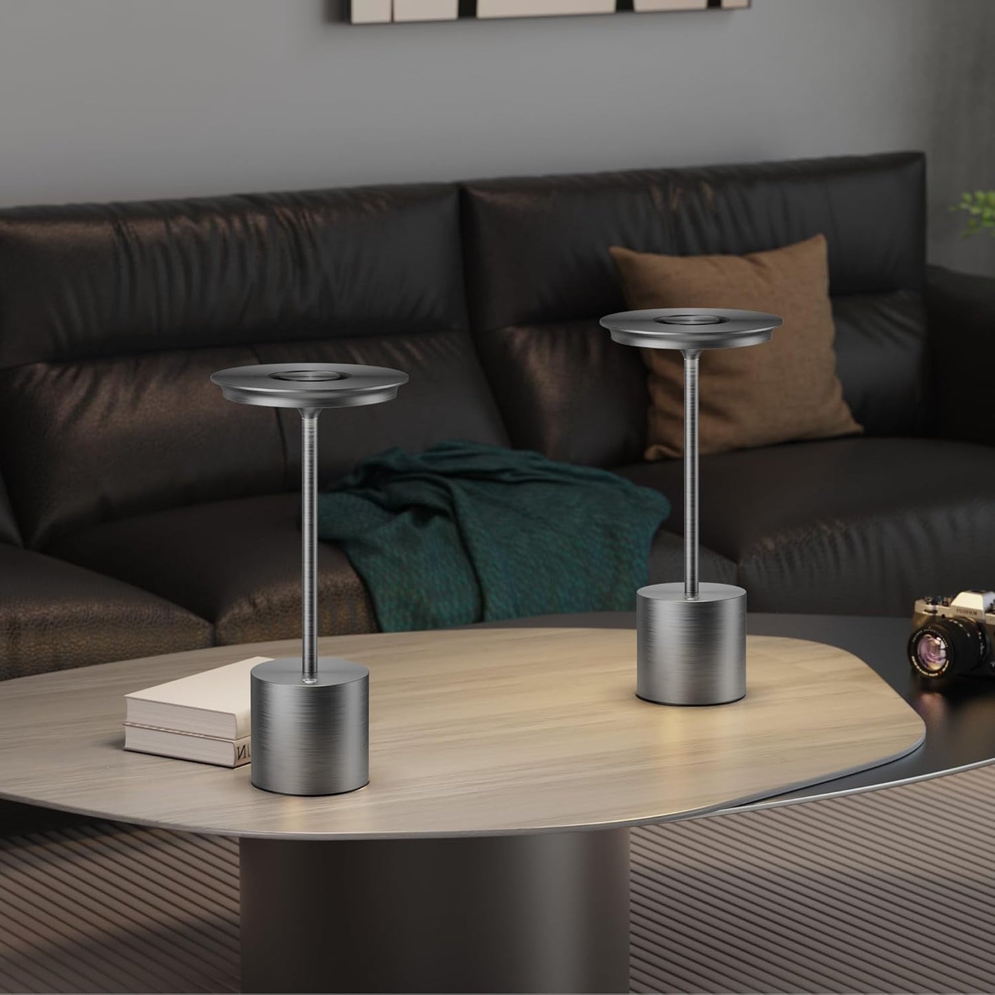 Cordless Table Lamp, Portable Rechargeable 6000mAh Outdoor Table Lamp, 3 Color Stepless Dimming Battery Powered Lamp, LED Table Light for Dinner/Restaurant/Outdoor (Gray)