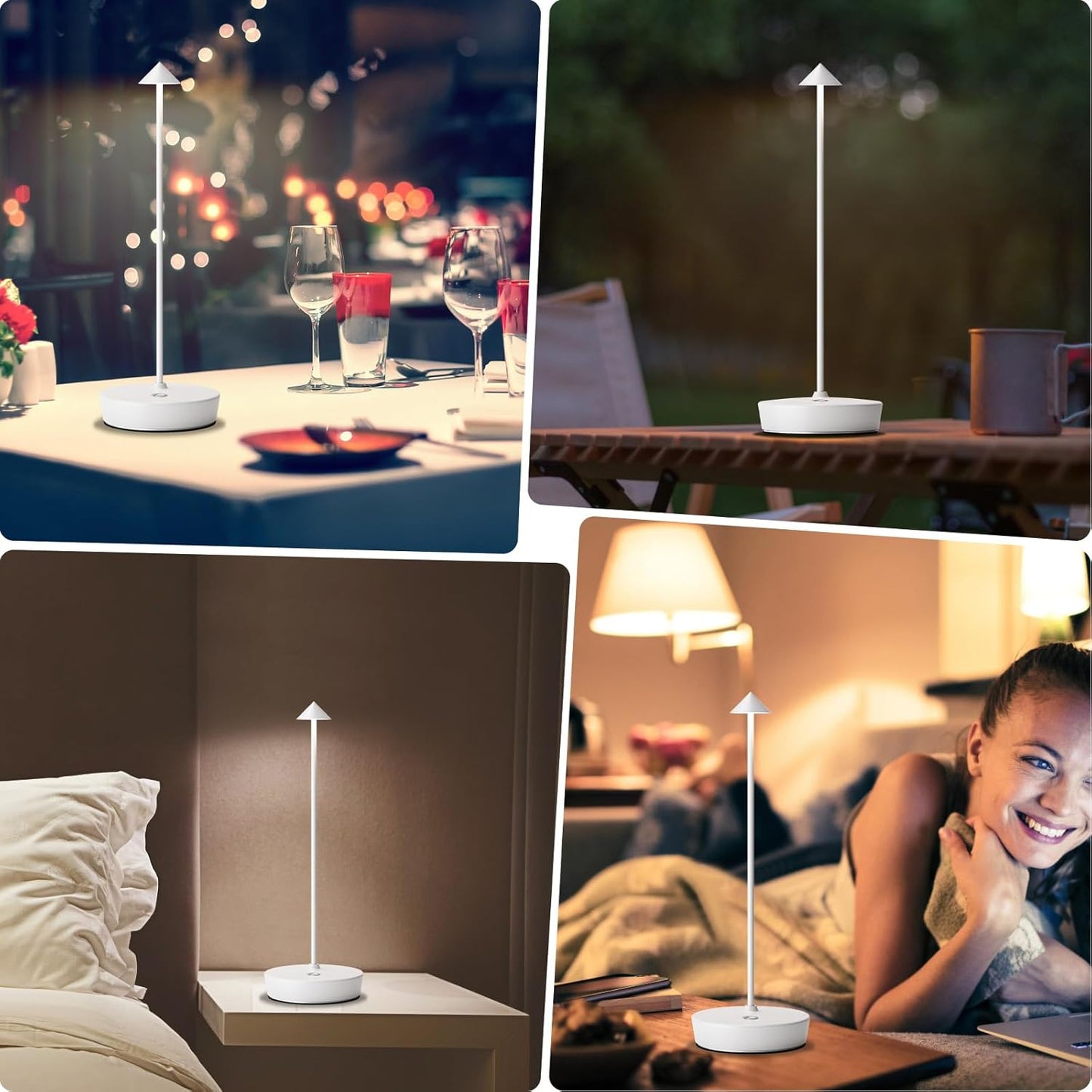 2Pack Rechargeable Cordless Table Lamp, Portable Powered LED Battery 6000mAh Metal USB Desk Lamp, 3 Levels Brightness Light for Restaurants Outdoor (2pack White)
