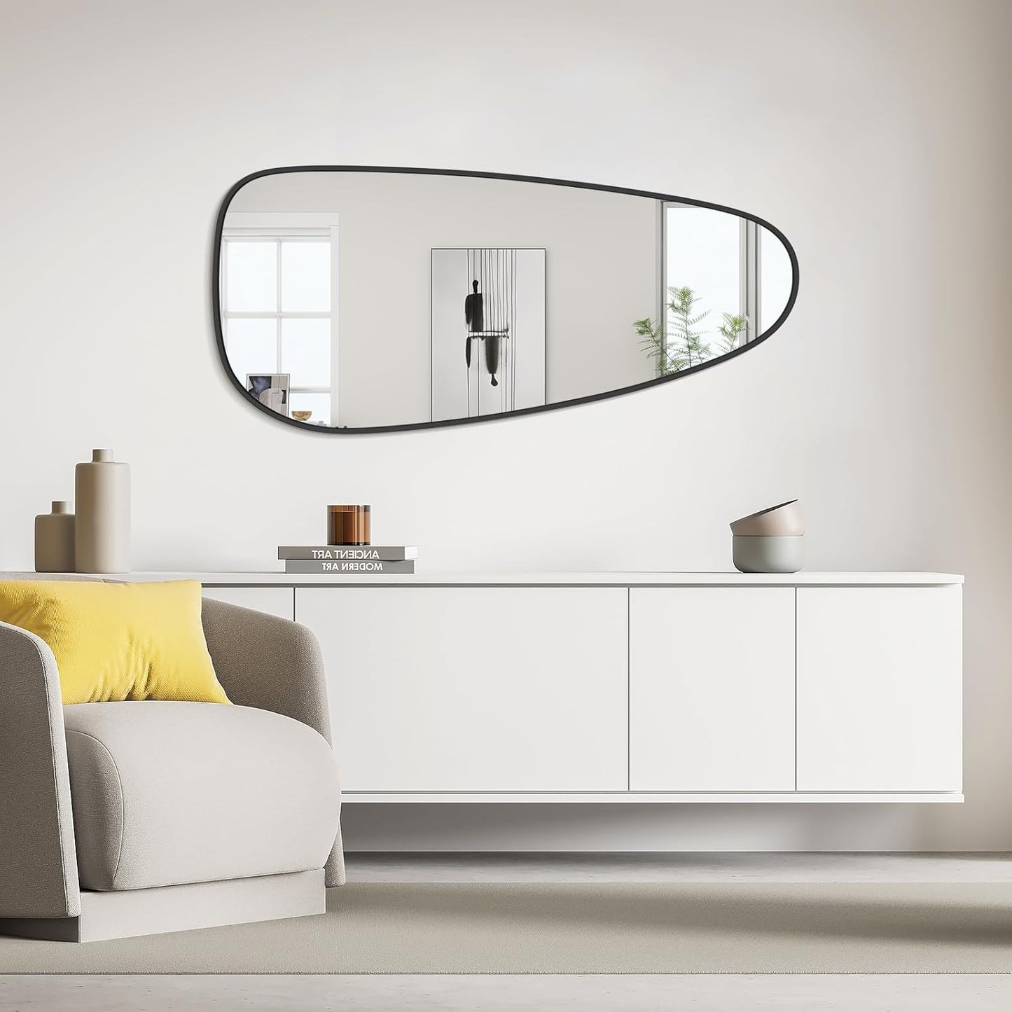 WallBeyond Asymmetrical Mirror, Irregular Wall Mirror, Wall Mirrors Decorative for Bedroom Living Room entryway Hall, Wall Mirror for mid Century Modern Decor 48" H x 22" W, Black