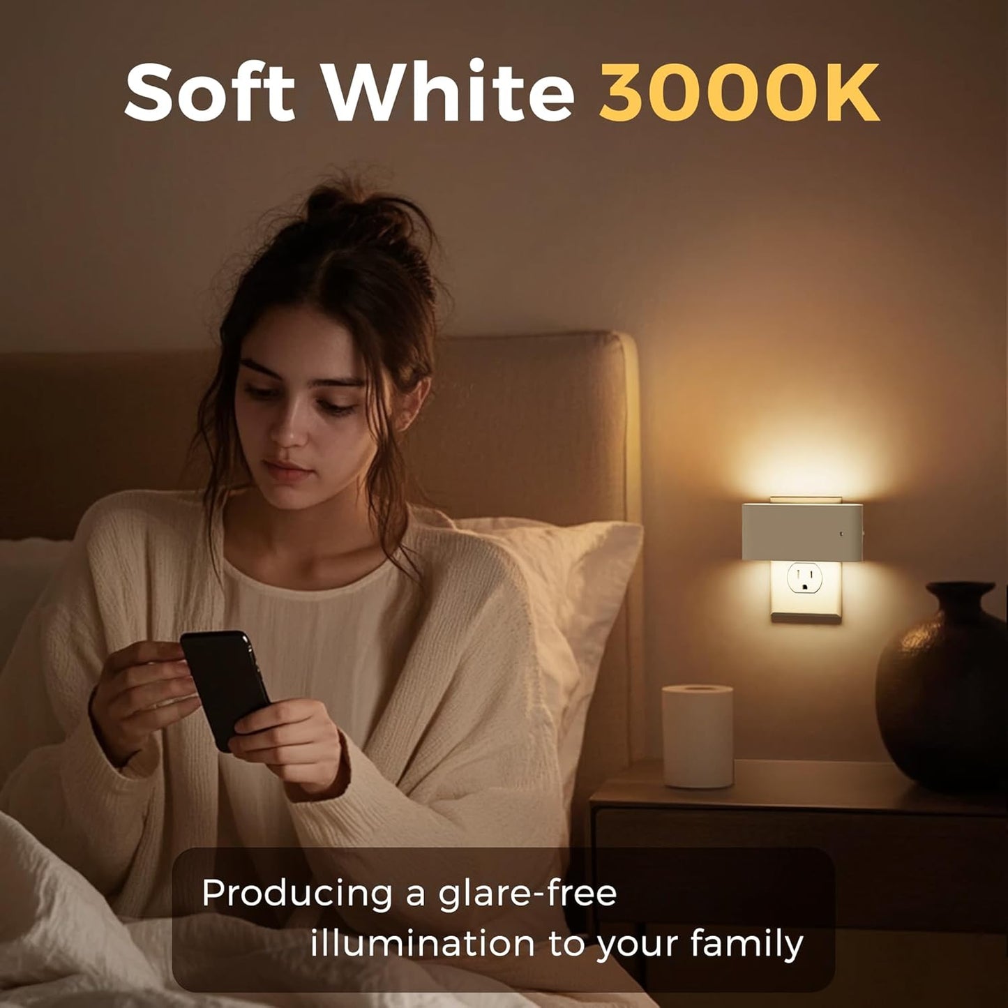 L LOHAS LED Night Light, Dimmable Modern LED Night Lights Plug into Wall,Dusk to Dawn Sensor Night Lights for Kid, 0-100LM 3000K Soft White Nightlight for Hallway Bedroom Stairway