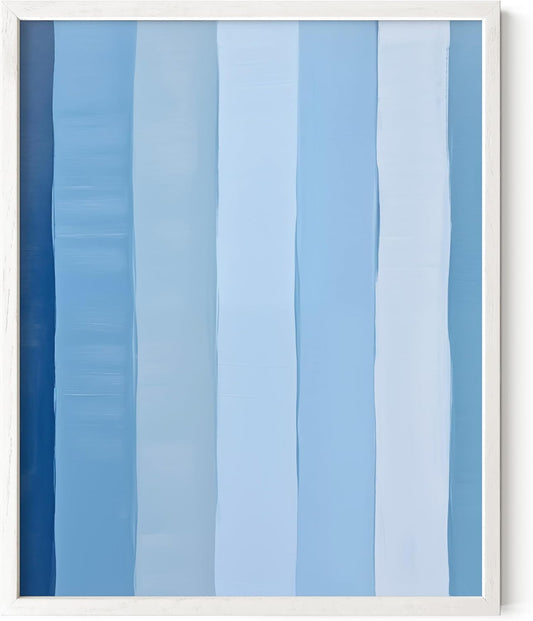 HAUS AND HUES Modern Abstract Wall Art - Blue and Green Living Room Art, Modern Artwork for Walls, Minimalist Picture for Living Room(Painted Stripes, White Frame, 16x20)