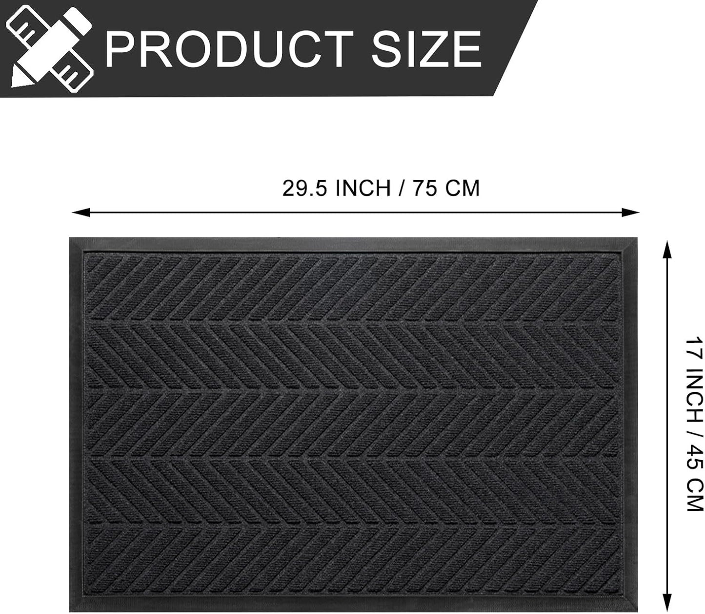Front Door Mat 29.5"x17" Indoors Outdoors Welcome Mats, Waterproof Non-Slip Rubber Backing Heavy Duty Doormat Outside Entrance, Low Profile Entryway Rugs Floor Mat for Patio, Pattern A Black