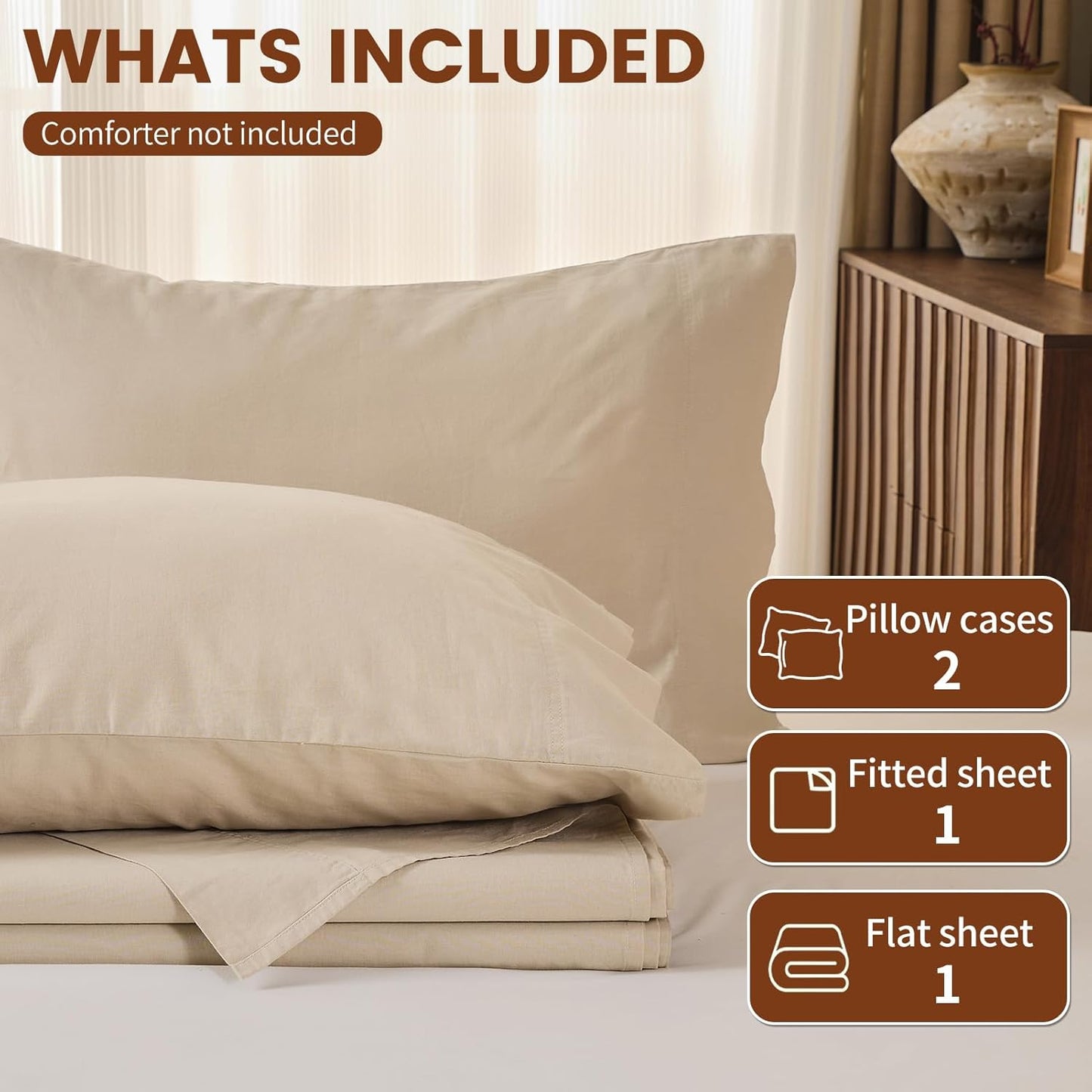 100% Linen Sheets Queen Size,Breathable & Durable 4-Piece Bed Flax Sheet Set,Soft All-Season Bedding for Hot Sleepers 16" Deep Pocket Oeko-TEX Certified,（Queen, Linen）