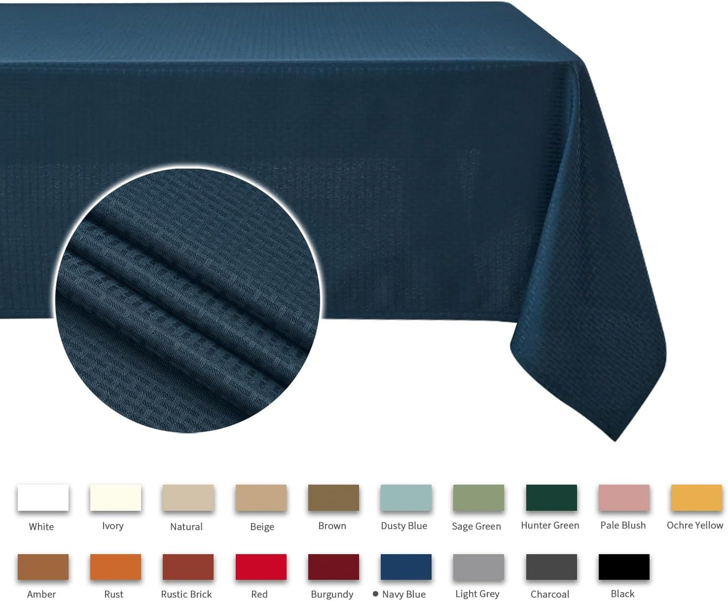 maxmill Rectangle Tablecloth Weaved Pattern Waterproof Spillproof Wrinkle Free Table Cloth, Kitchen Dining Tabletop Decoration, Fabric Table Cover for Holiday Parties, 52 x 70 Inch, Navy Blue
