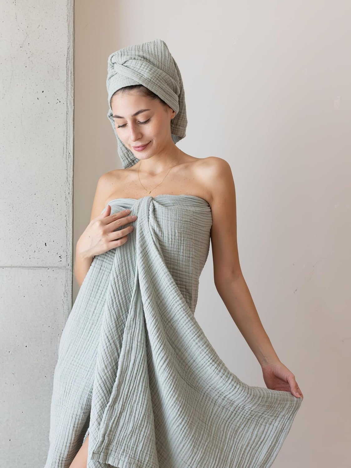 Muslin Bath Towels Pack of 2-32"x67" Inch Large Size, 100% Turkish Cotton, Thin, Soft, Quick-Dry, Lint-Free, Muslin Bathroom Towels (Sage Green, Pack of 2 Bath Towels)