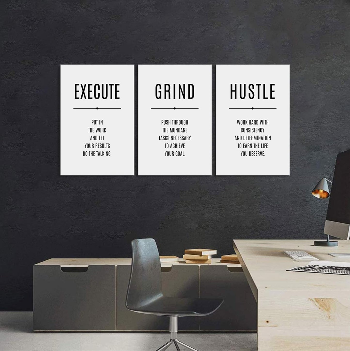 Mistyefly 3 Piece Hustle Grind Execute Wall Art Inspirational Motivational Office Decor Quotes Poster for Home (20''Wx28''Hx3PCS)