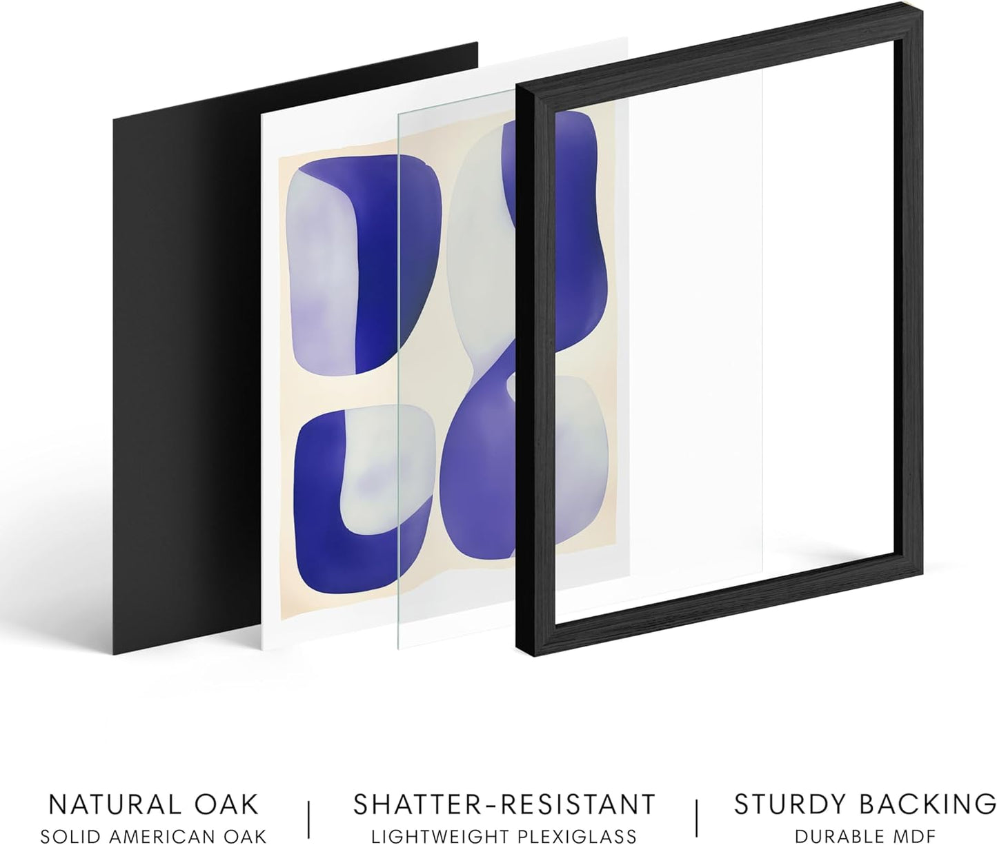 HAUS AND HUES Modern Abstract Wall Art - Blue and Green Living Room Art, Modern Artwork for Walls, Minimalist Picture for Living Room(Blue Tribal Shapes 2, Black Frame, 12x16)