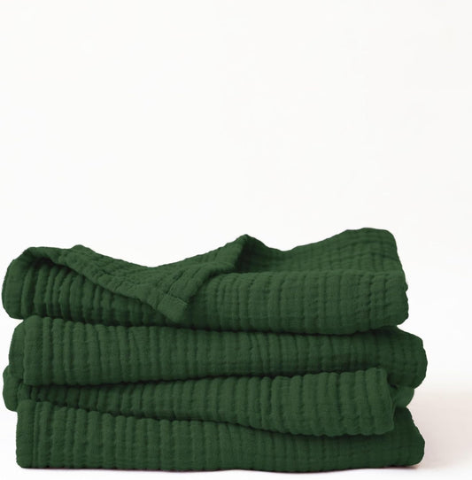 Muslin Hand Towel Pack of 4 18"x34" Inch Large Size, 100% Turkish Cotton, Thin, Soft, Quick-Dry, Lint-Free, Hand Towels (Green, Pack of 4 Hand Towels)