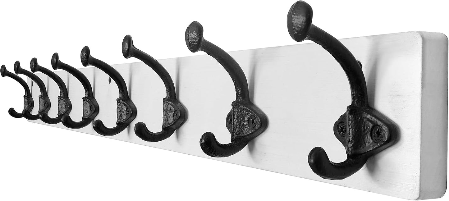 WEBI Rustic Coat Rack Wall Mount,35.43" Long 8 Cast Iron Coat Hooks Wall Mounted,Heavy Duty Wall Coat Hanger Hooks for Hanging Coats,Clothes,Jacket,Black on White